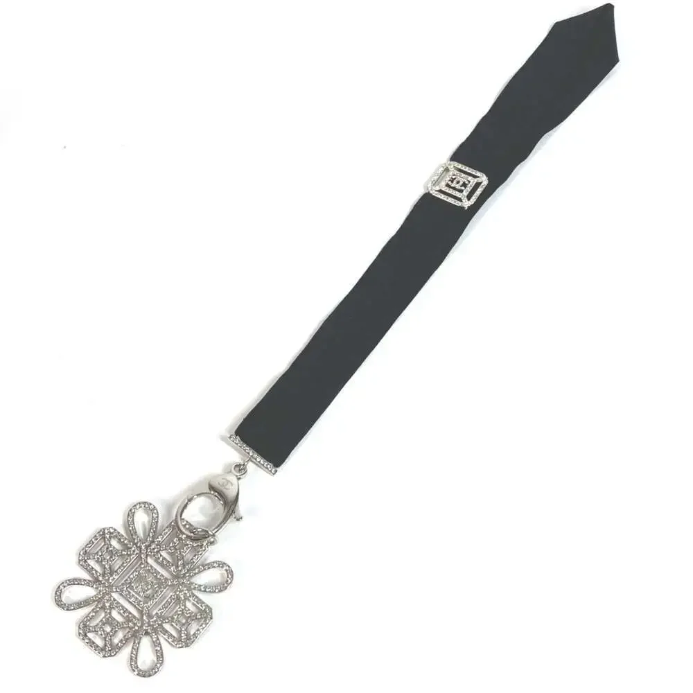 CHANEL Authentic Black Logo Necklace
